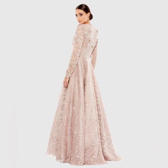 Mac Duggal Embroidered Illusion High Neck Long Sleeve A Line Gown 1121 - Picture 5 of 5